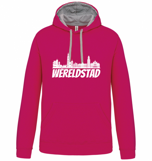 Hoodie Wêreldstad aubergine - Antwerp Skyline